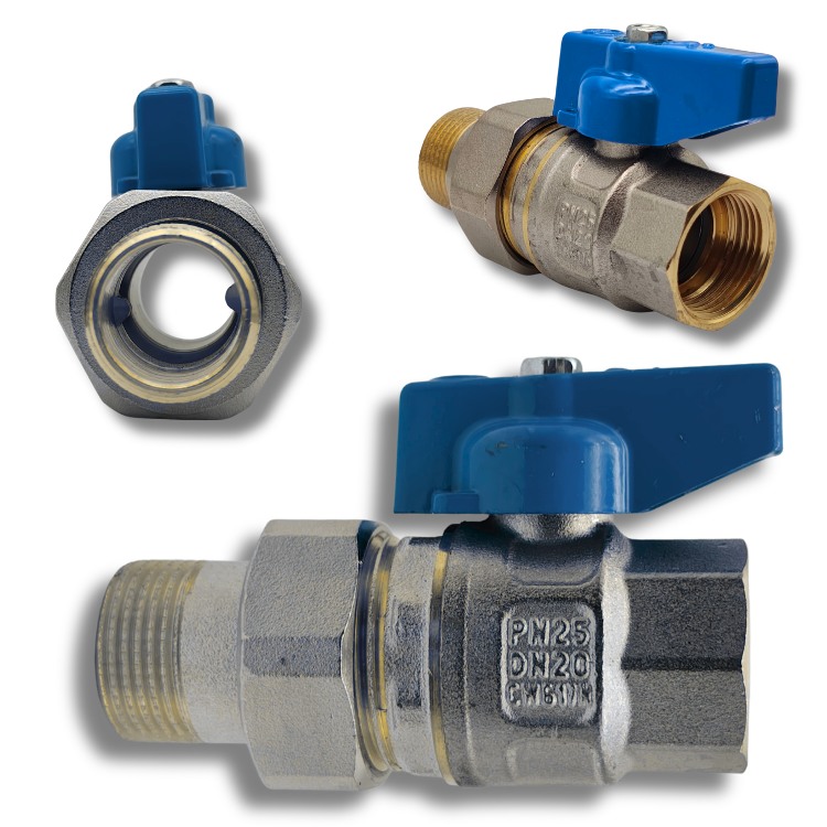 3 Delige bolkraan blauw 1/2" M/F