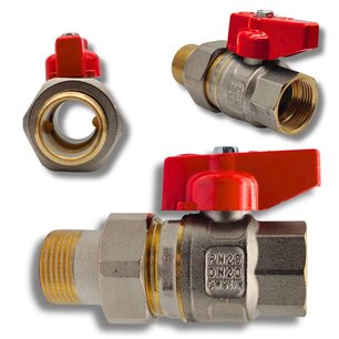 3 Delige bolkraan rood 1/2" M/F